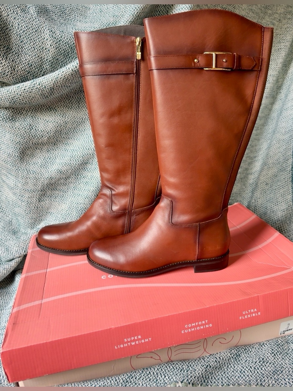 Easy Spirit Aubrey Brown Leather Knee High Riding Boots Size 9W Wide NIB Classic